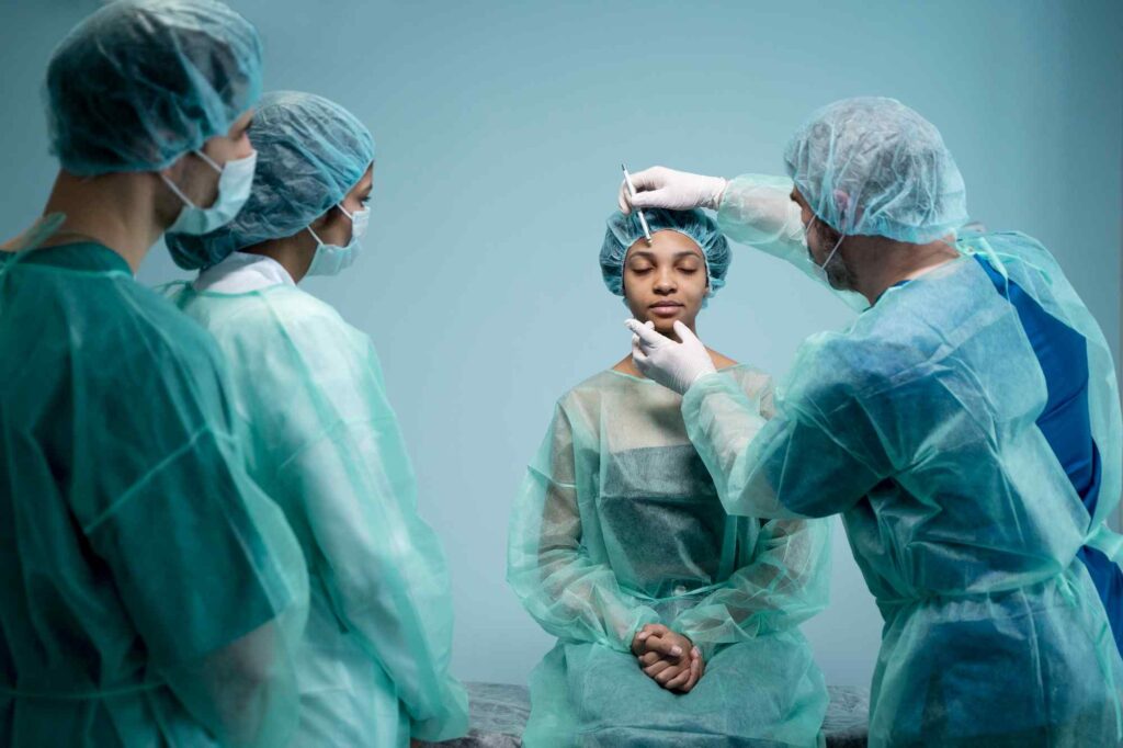 Trauma Reconstruction Surgery in Thrissur showing reconstructive surgeons preparing patient for advanced surgical treatment