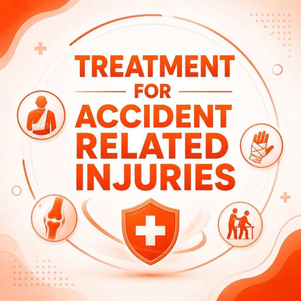 Treatment for Accident Related Injuries feature image highlighting trauma care, reconstructive surgery, rehabilitation, and recovery after accidents