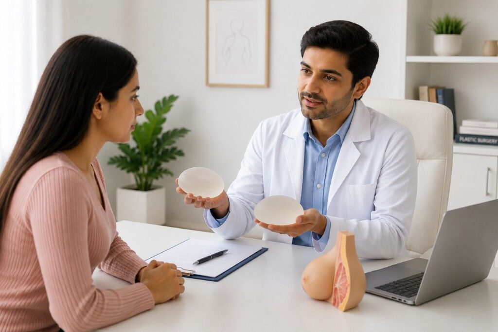 Age Requirements for Breast Augmentation Surgery consultation with a plastic surgeon discussing breast implant options with a patient
