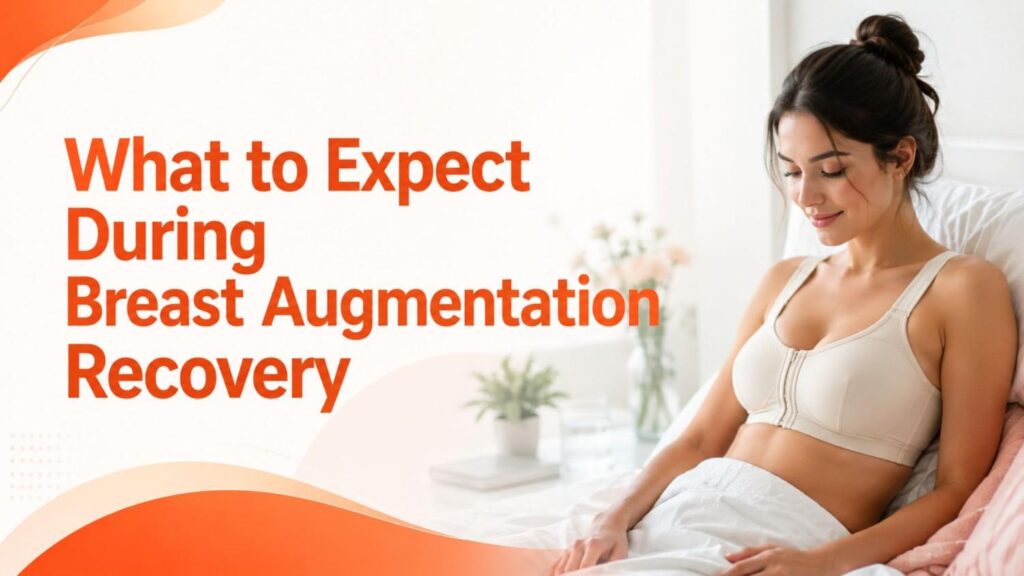 What to Expect During Breast Augmentation Recovery illustrated by a woman recovering comfortably after breast augmentation surgery while following postoperative care for optimal healing