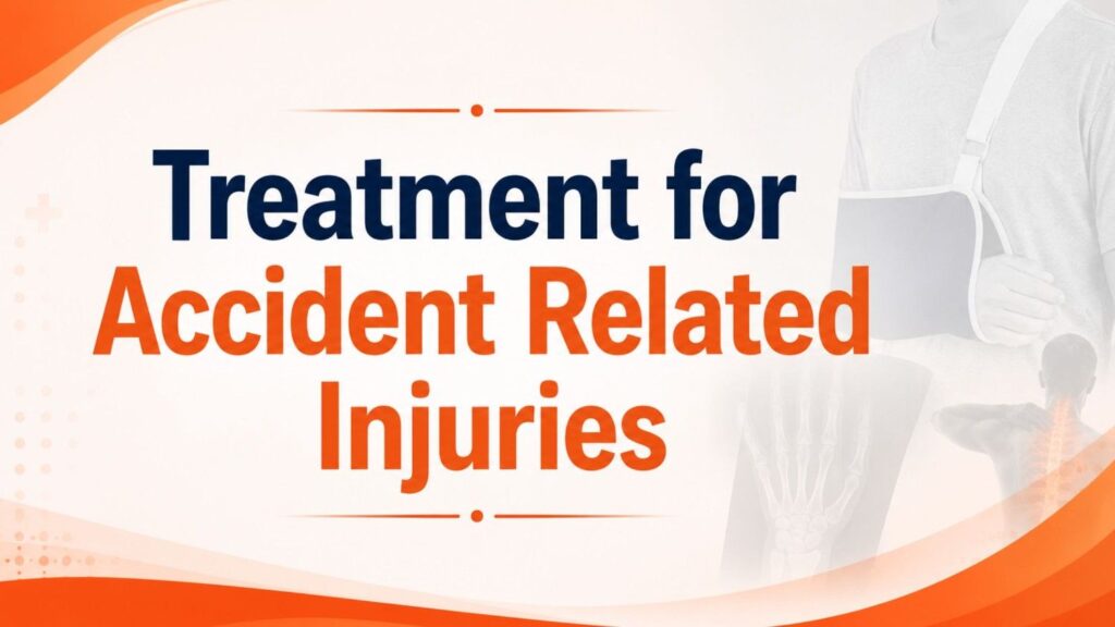 Feature banner illustrating treatment for accident related injuries with trauma care, fracture management, and reconstructive surgery concepts